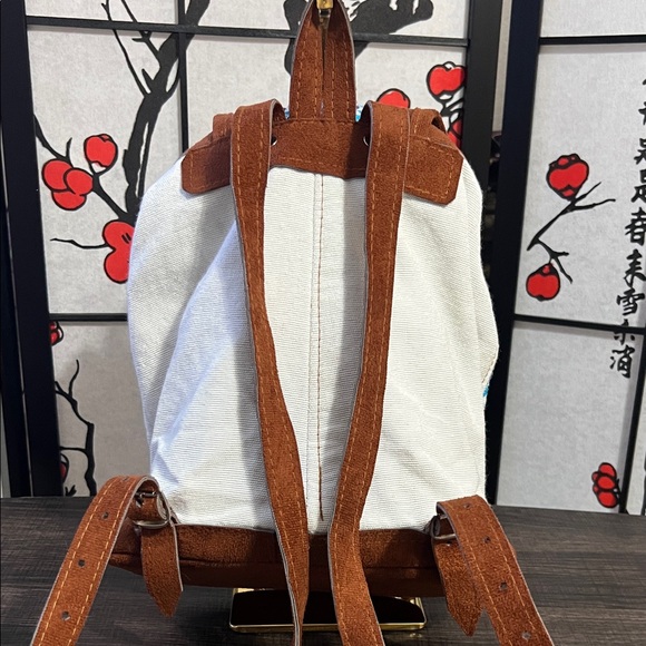Boho Blue Patterned Suede-Trim Backpack - Unbranded